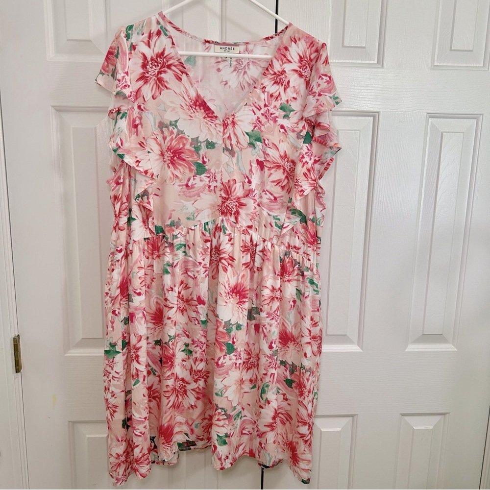Andree by Unit Pink Floral Ruffle Sleeve Babydoll Dress Size 2X